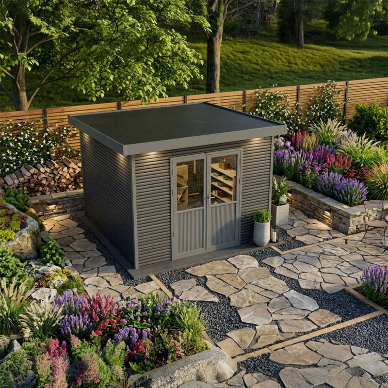 Barac - Abri de jardin en bois composite 28mm - Onyx 33 - 9m² - Gris - Image 6