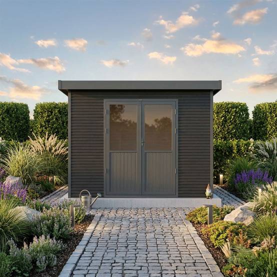 Barac - Abri de jardin en bois composite 28mm - Onyx 33 - 9m² - Gris - Image 9