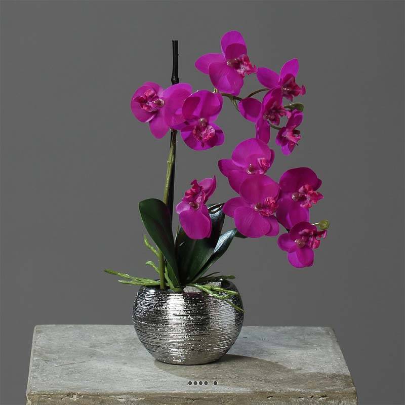 Artificielles - Orchidée phalaenopsis artificielle en pot céramique, H 30 cm Pourpre - couleur: Pourpre - Image 4