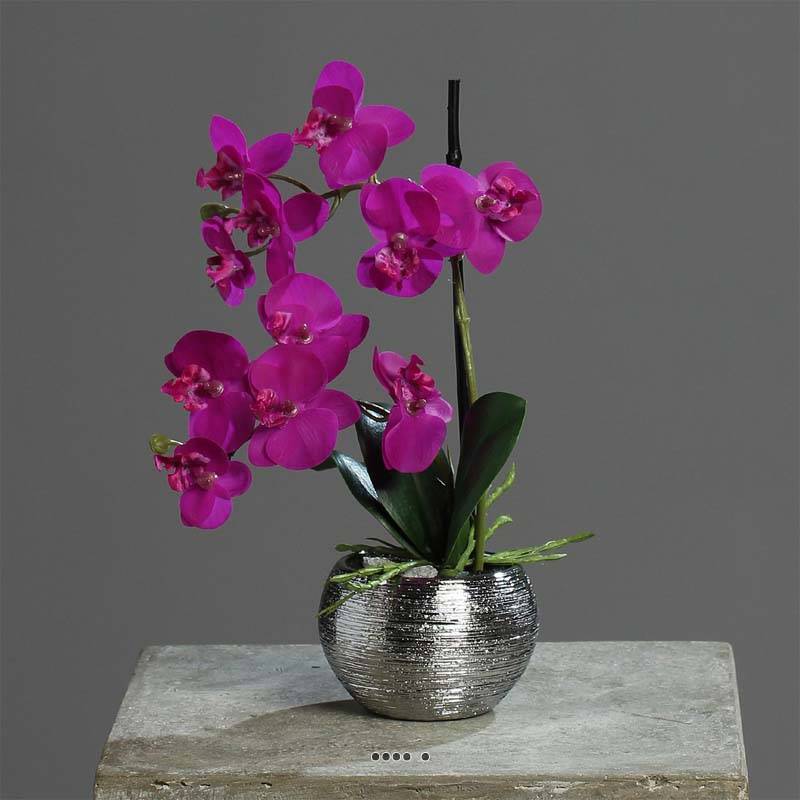 Artificielles - Orchidée phalaenopsis artificielle en pot céramique, H 30 cm Pourpre - couleur: Pourpre - Image 2
