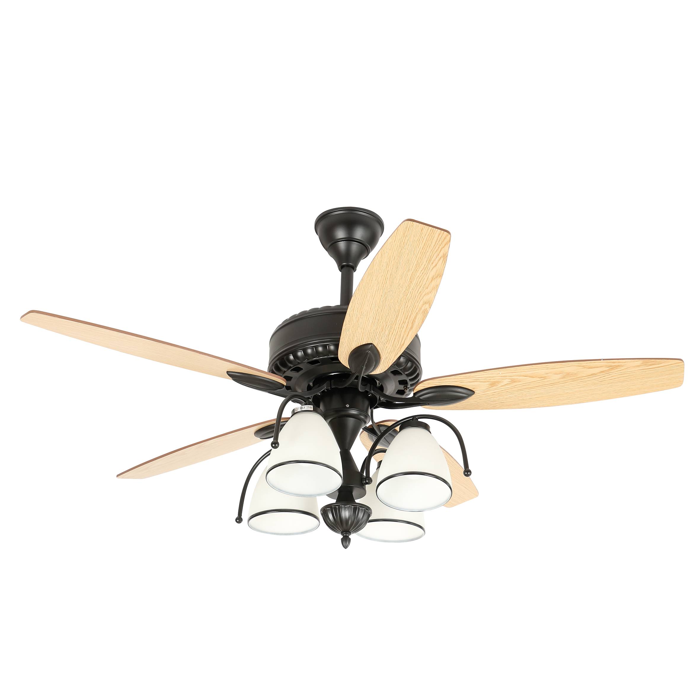 Ventilateur de plafond Zéphora Ø132?cm – Bois composite – 4?ampoules E27 – Moteur?DC  FARTOOLS - Image 1