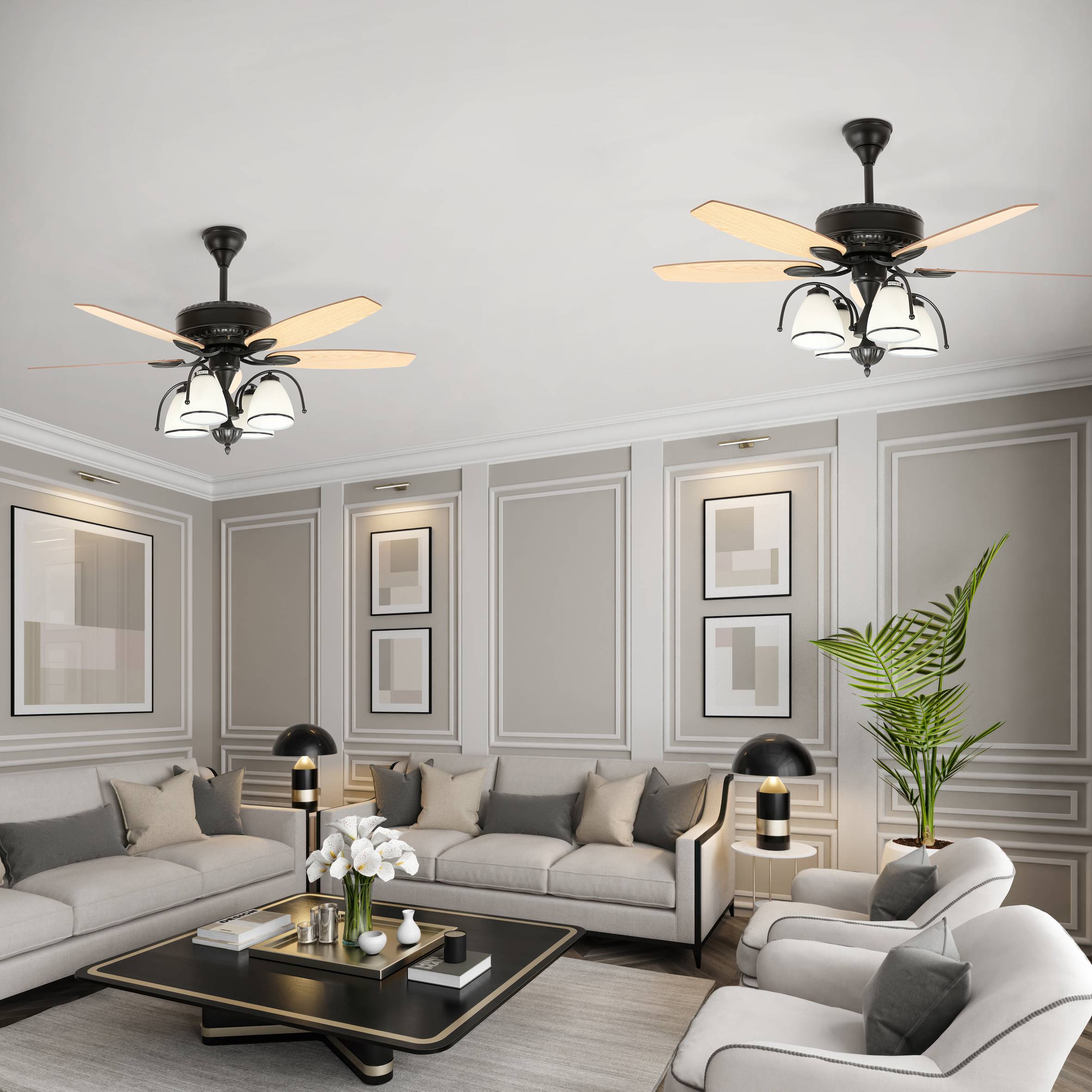 Ventilateur de plafond Zéphora Ø132?cm – Bois composite – 4?ampoules E27 – Moteur?DC  FARTOOLS - Image 2