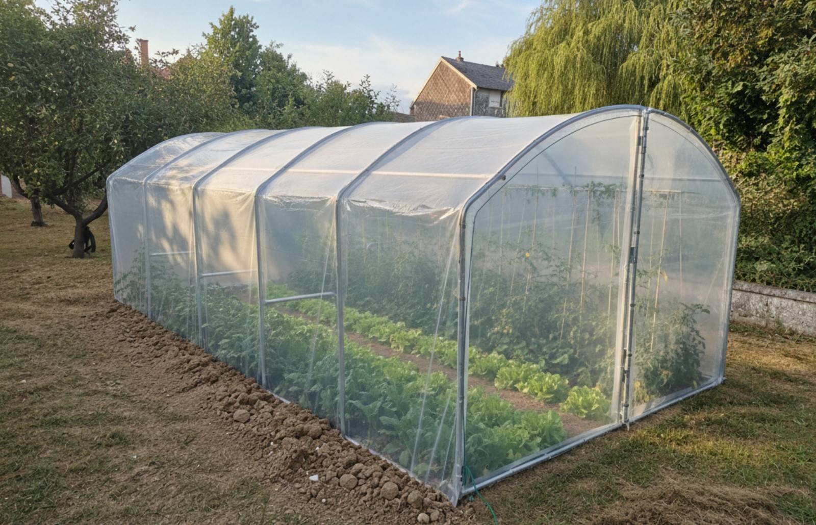 Serre tunnel de jardin - 22,5m² -  3 x 7,5 m - pieds droits - haute résistance à petit prix - LES SERRES TONNEAU - Image 1