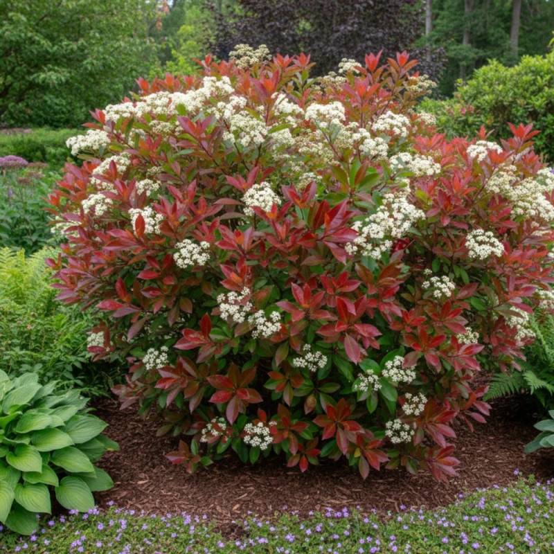 Photinia Red Robin à fleurs Blanche - feuillage Persistant - Godet - 5/20 cm-  hauteur à maturité De 2,50 m à 3,00 m - Image 5
