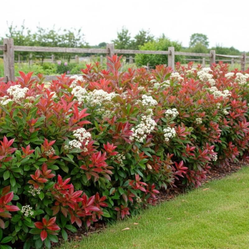 Photinia Red Robin à fleurs Blanche - feuillage Persistant - Godet - 5/20 cm-  hauteur à maturité De 2,50 m à 3,00 m - Image 2
