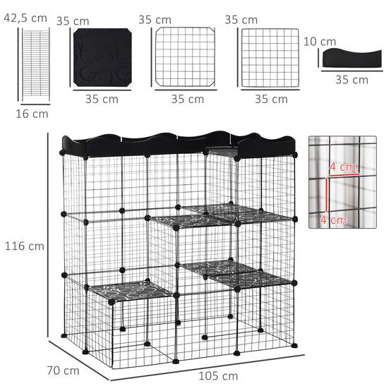 Enclos modulaire pour petits animaux à plusieurs niveaux, avec portes larges, rampes et panneaux en résine PP 105 x 70 x 116 cm - Image 5