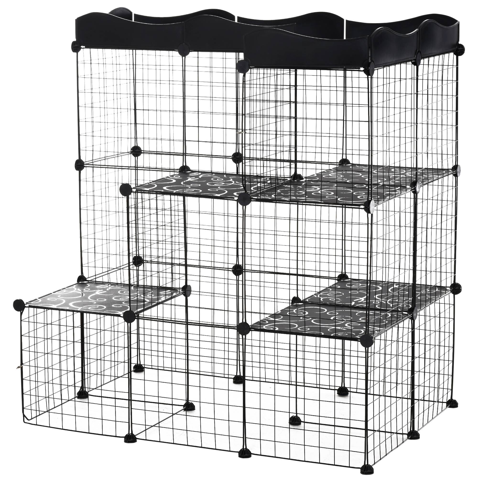Enclos modulaire pour petits animaux à plusieurs niveaux, avec portes larges, rampes et panneaux en résine PP 105 x 70 x 116 cm - Image 1