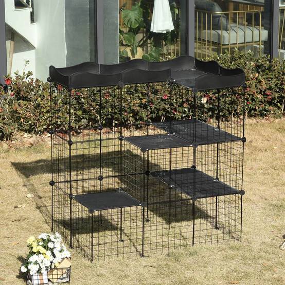 Enclos modulaire pour petits animaux à plusieurs niveaux, avec portes larges, rampes et panneaux en résine PP 105 x 70 x 116 cm - Image 4