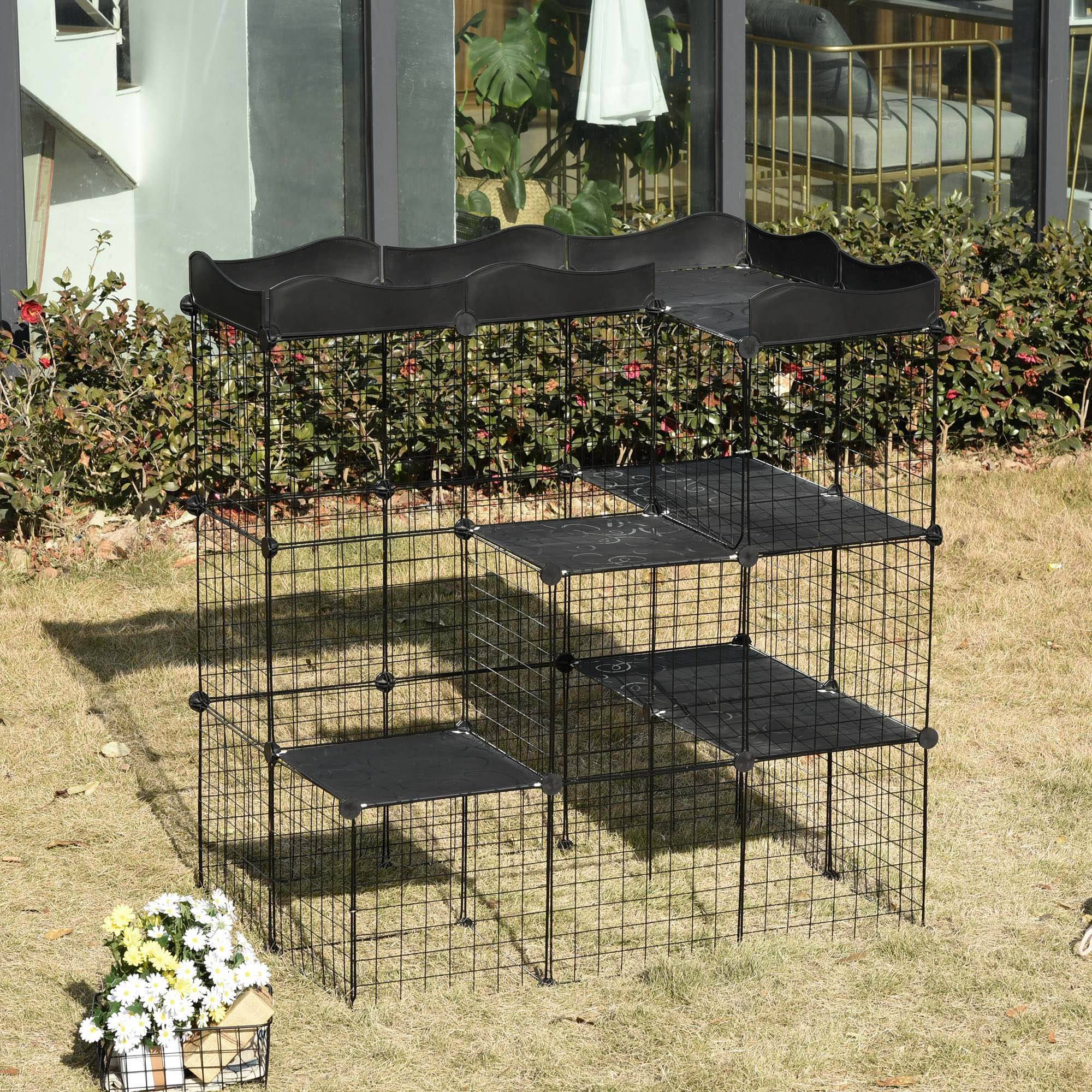 Enclos modulaire pour petits animaux à plusieurs niveaux, avec portes larges, rampes et panneaux en résine PP 105 x 70 x 116 cm - Image 4