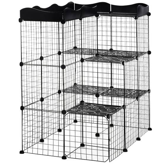 Enclos modulaire pour petits animaux à plusieurs niveaux, avec portes larges, rampes et panneaux en résine PP 105 x 70 x 116 cm - Image 2