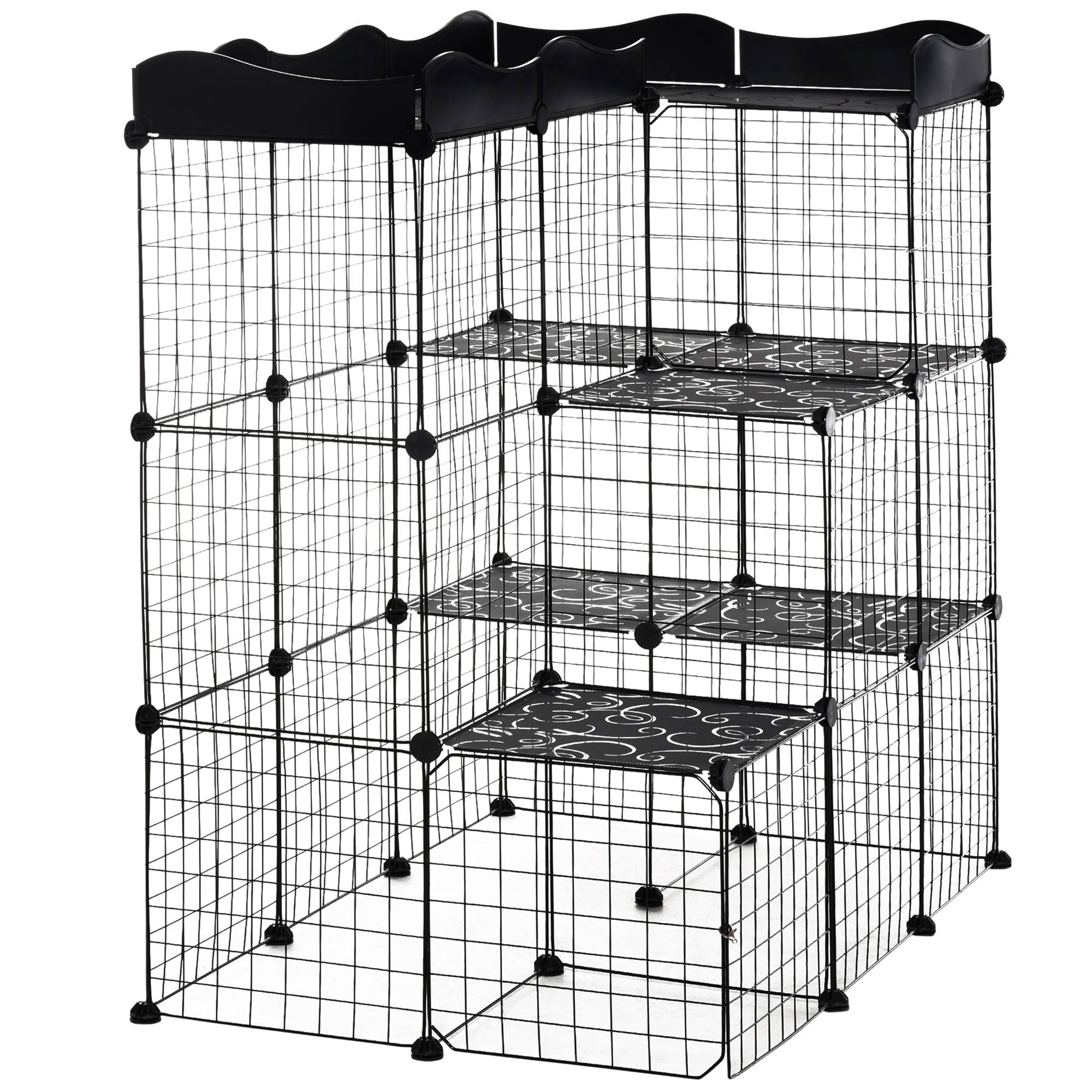 Enclos modulaire pour petits animaux à plusieurs niveaux, avec portes larges, rampes et panneaux en résine PP 105 x 70 x 116 cm - Image 2