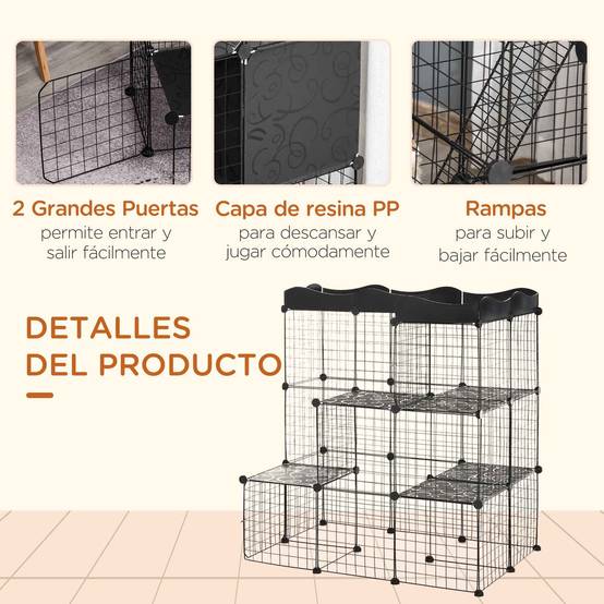 Enclos modulaire pour petits animaux à plusieurs niveaux, avec portes larges, rampes et panneaux en résine PP 105 x 70 x 116 cm - Image 7