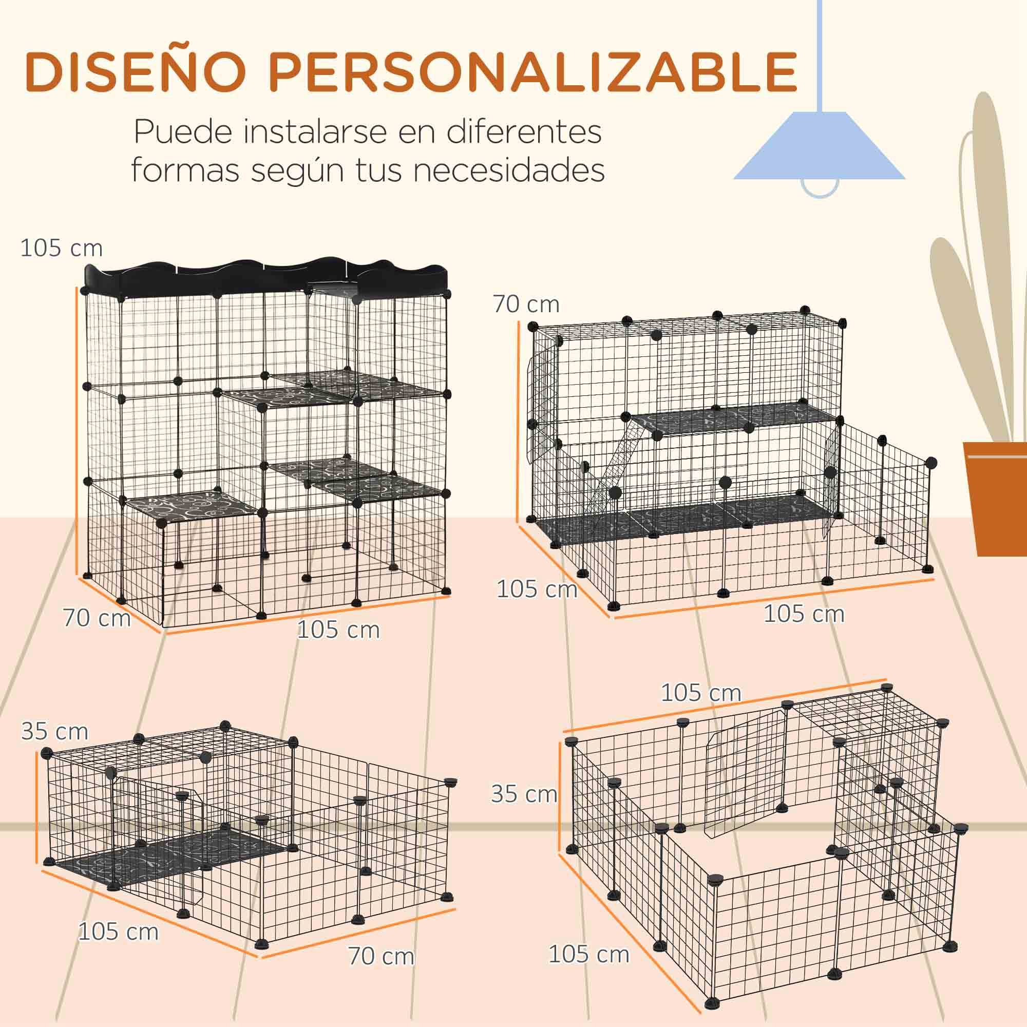 Enclos modulaire pour petits animaux à plusieurs niveaux, avec portes larges, rampes et panneaux en résine PP 105 x 70 x 116 cm - Image 6
