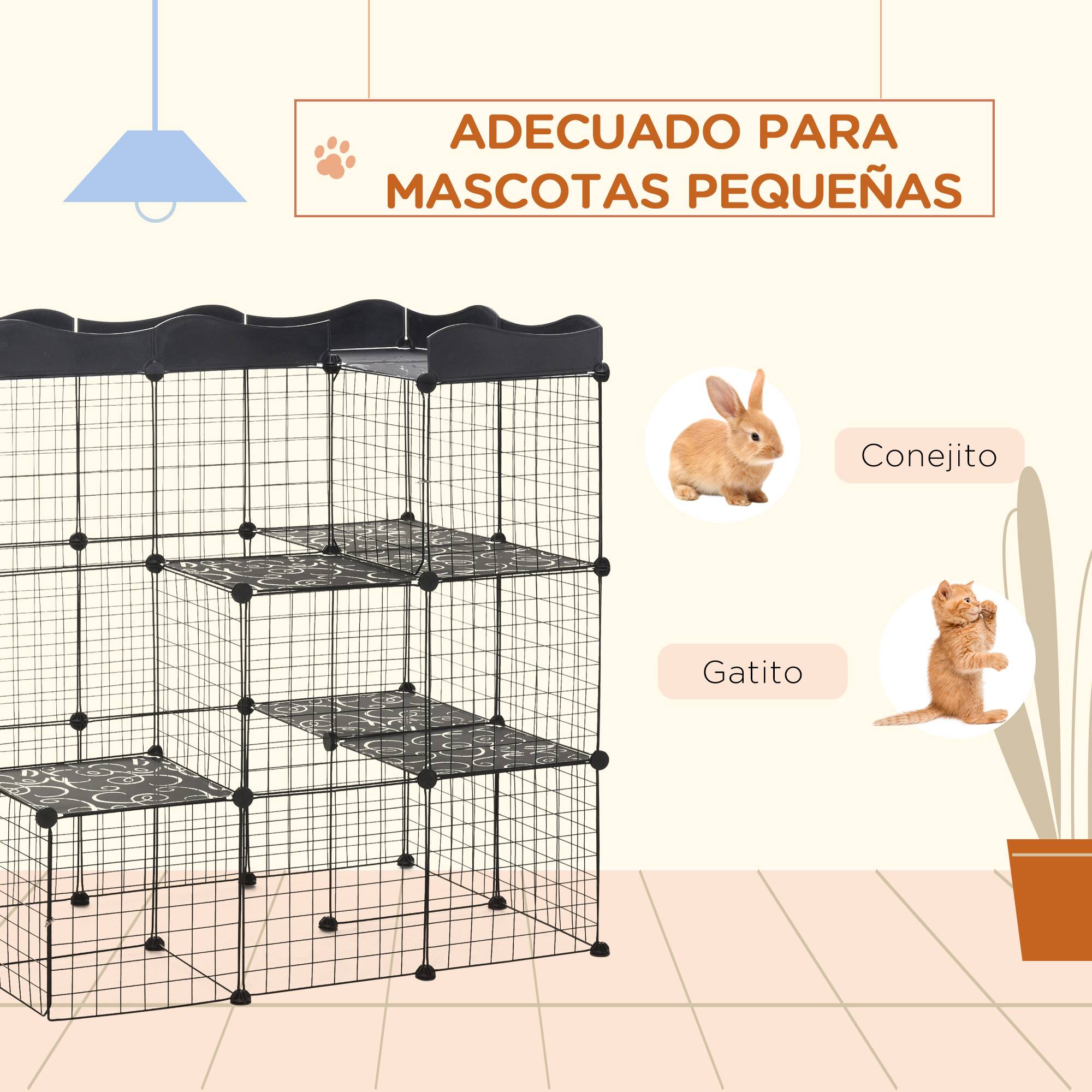 Enclos modulaire pour petits animaux à plusieurs niveaux, avec portes larges, rampes et panneaux en résine PP 105 x 70 x 116 cm - Image 9