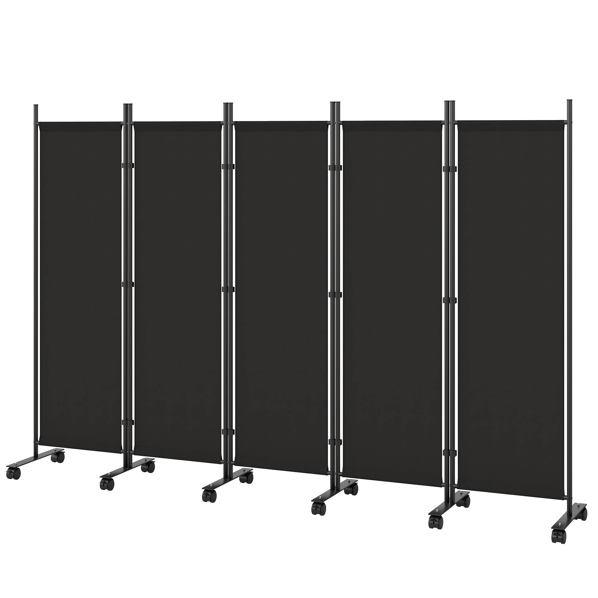 Paravent décoratif en acier à 5 panneaux avec 12 roulettes et clips de fixation, noir - Image 2