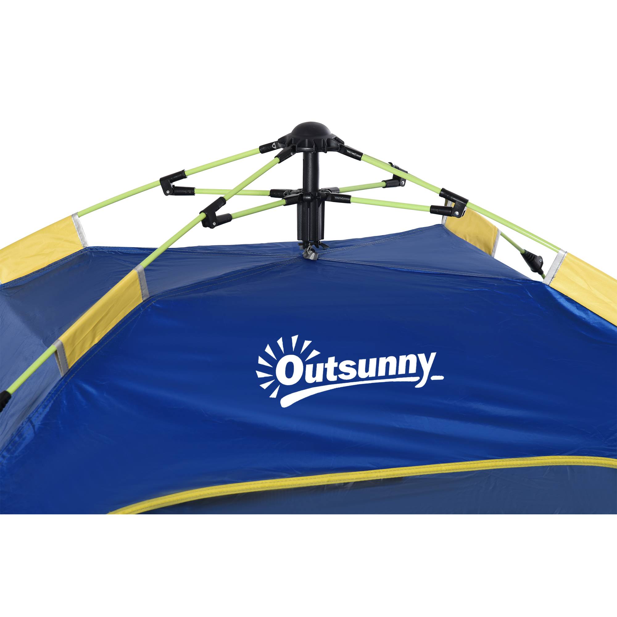 Tente de plage pliable 2 personnes avec fenêtres, fibre de verre et polyester 220x173x120 cm bleue jaune - Image 10