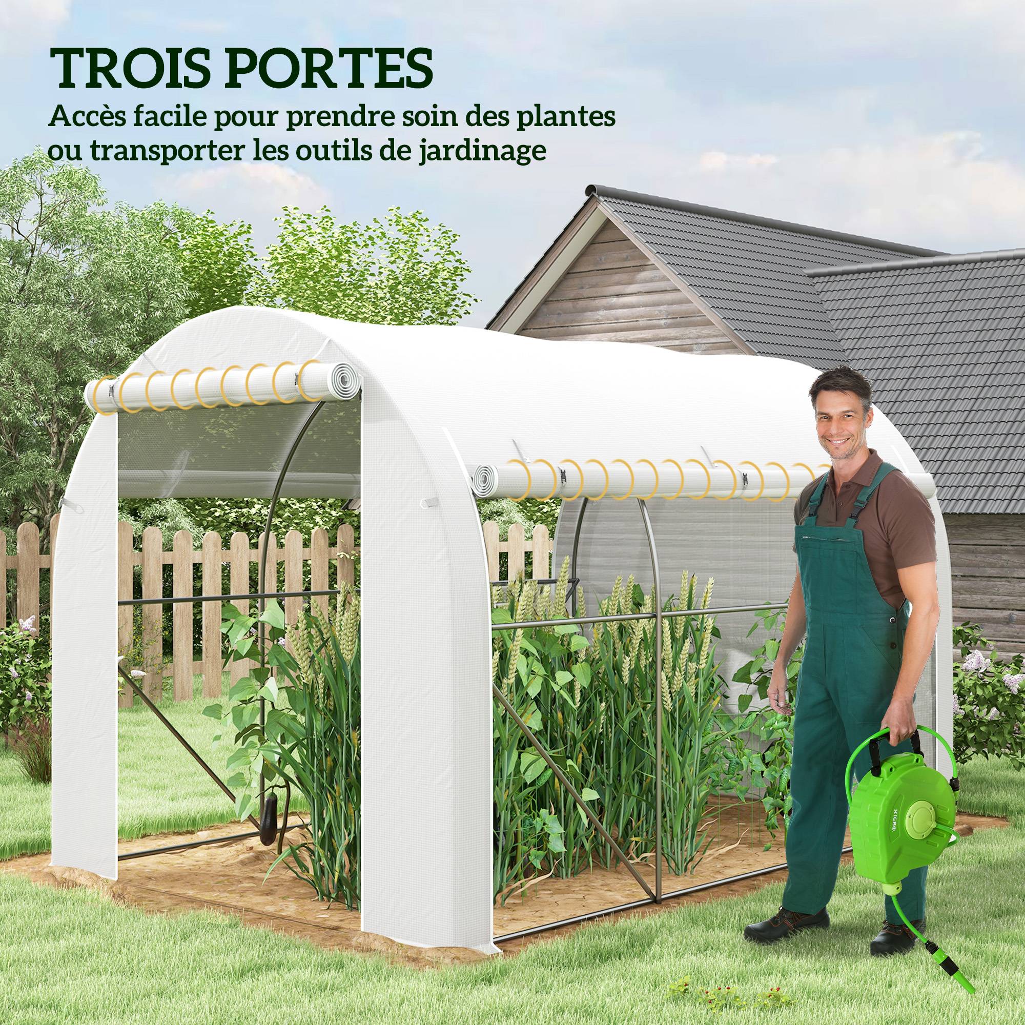 Outsunny - Serre de jardin 6m² 3x2m avec 1 porte + 2 parois latérales zippées, 6 fenêtres, acier galvanisé PE haute densité 140g/m² Anti-UV blanc - Outsunny - Image 6