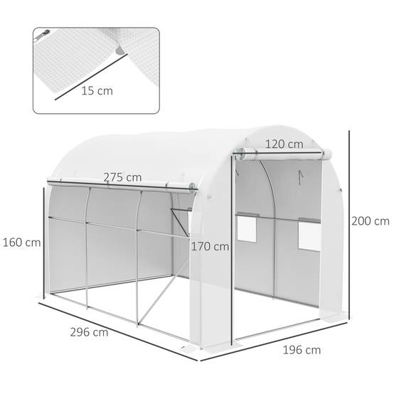 Outsunny - Serre de jardin 6m² 3x2m avec 1 porte + 2 parois latérales zippées, 6 fenêtres, acier galvanisé PE haute densité 140g/m² Anti-UV blanc - Outsunny - Image 3