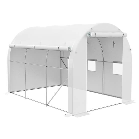 Outsunny - Serre de jardin 6m² 3x2m avec 1 porte + 2 parois latérales zippées, 6 fenêtres, acier galvanisé PE haute densité 140g/m² Anti-UV blanc - Outsunny - Image 1