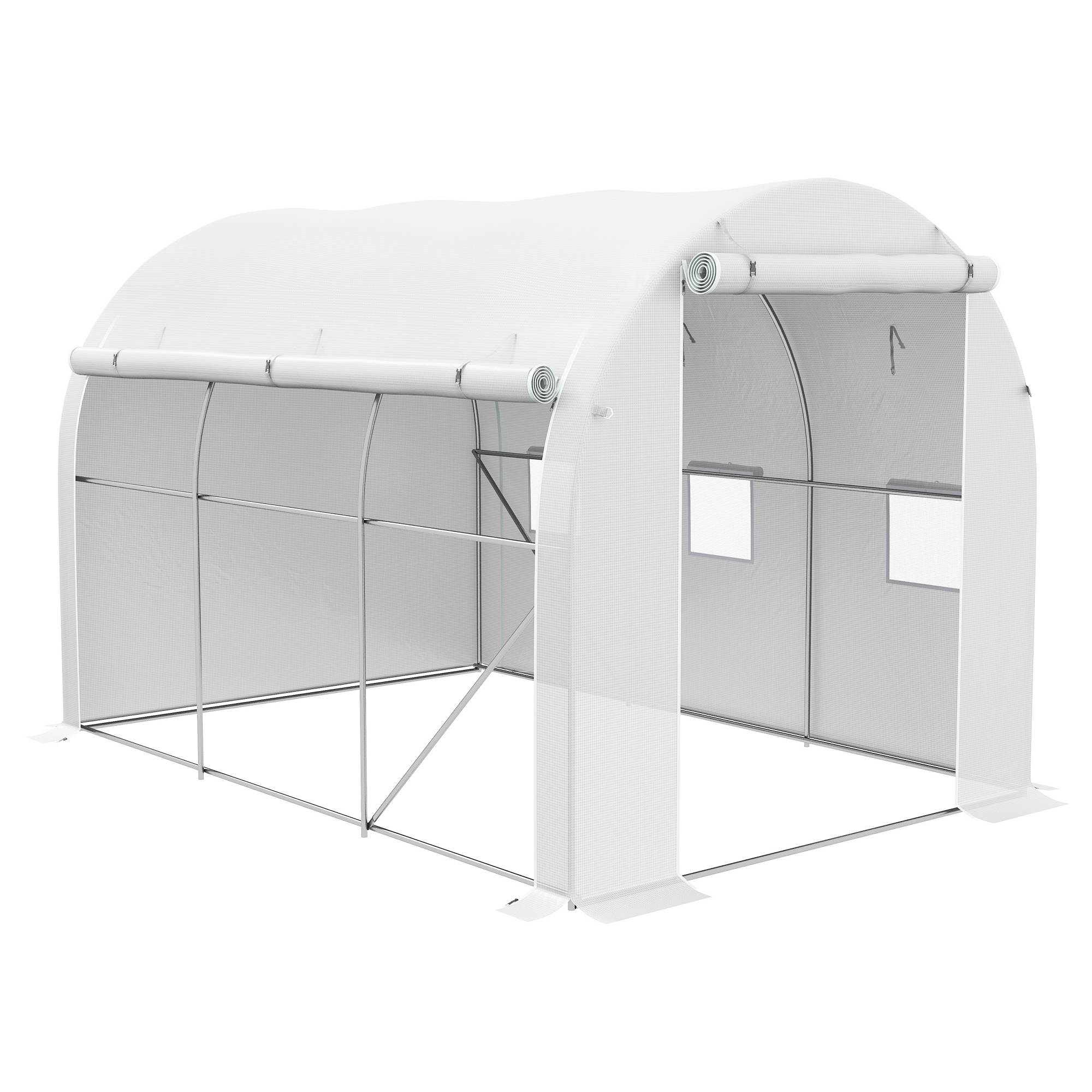 Outsunny - Serre de jardin 6m² 3x2m avec 1 porte + 2 parois latérales zippées, 6 fenêtres, acier galvanisé PE haute densité 140g/m² Anti-UV blanc - Outsunny - Image 1