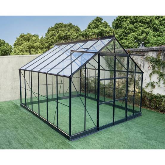 Serre de jardin 11,04 m² aluminium anthracite verre trempé 4mm Green Protect Prima avec embase - Image 2