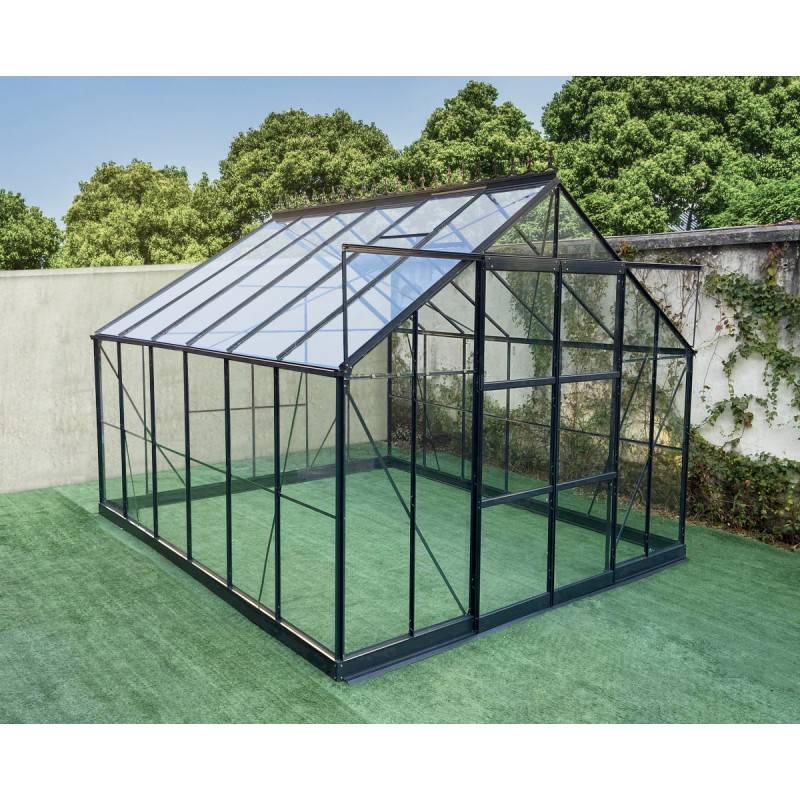 Serre de jardin 11,04 m² aluminium anthracite verre trempé 4mm Green Protect Prima avec embase - Image 2