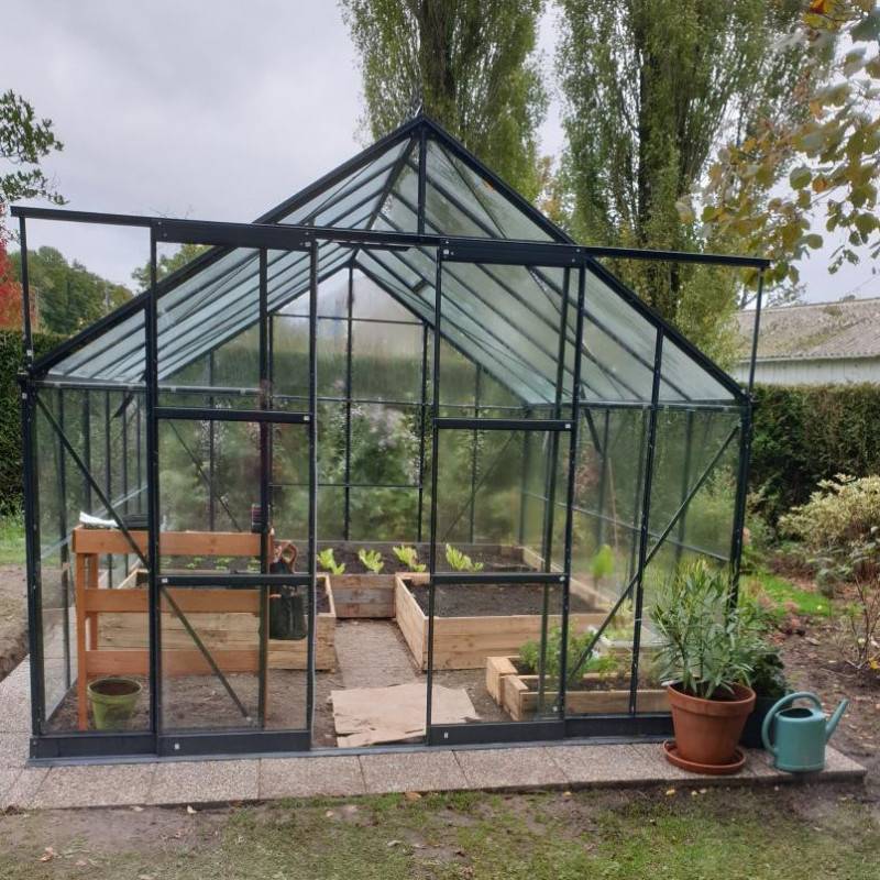 Serre de jardin 11,04 m² aluminium anthracite verre trempé 4mm Green Protect Prima avec embase - Image 1