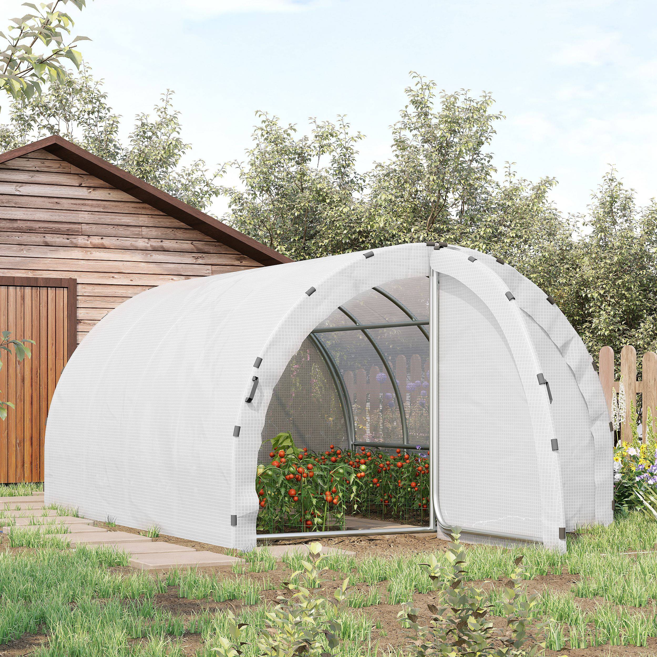 Serre tunnel 12 m² 4x3x2 m, structure acier renforcée 25 mm, double porte, grande capacité blanche - Image 3