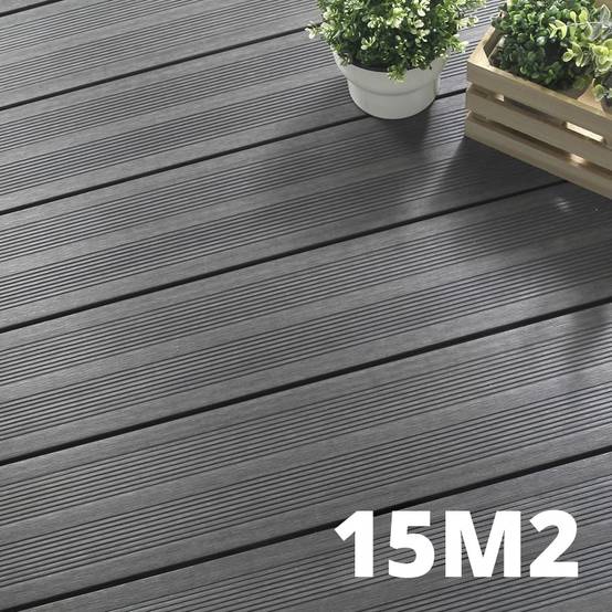 Kit Terrasse ATLANTA 15m² - 46 Lames de Terrasse (220 x 14.5 x 2.25 cm) - Platinium - Garantie 15 ans - Fixation par Clips - Image 1