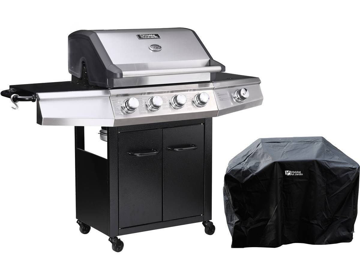Habitat Et Jardin - Barbecue Gaz "bingo 5" - 5 Brûleurs Dont 1 Latéral - 15.2kw + Housse Protection - Noir -habitat Et Jardin - Image 1