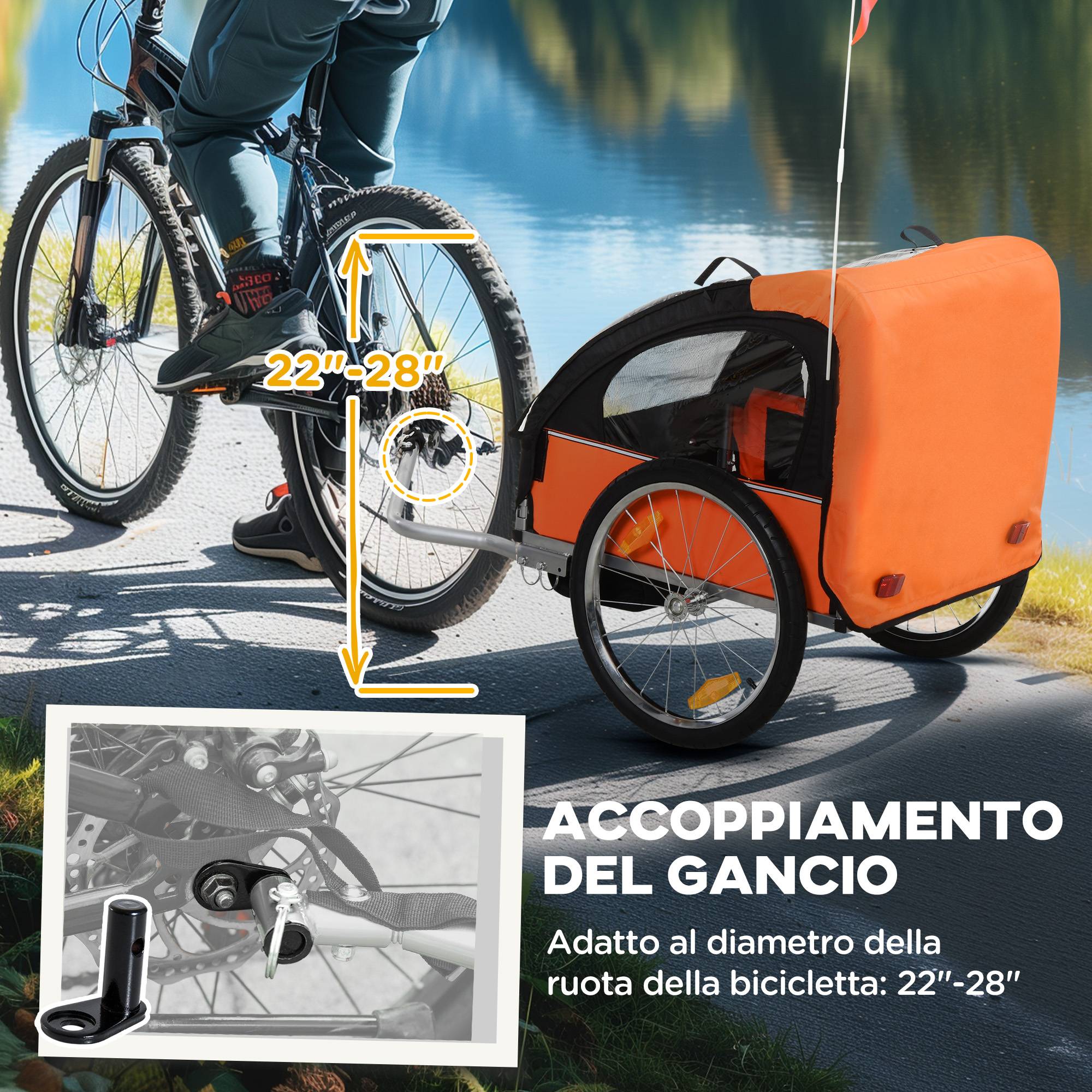 Remorque vélo enfant avec 2 sièges, 2 ceintures de sécurité, cadre en acier et housse en tissu Oxford orange - Image 9