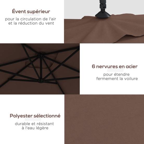 Parasol déporté Polyester Marron 294x193x250 cm - Image 7