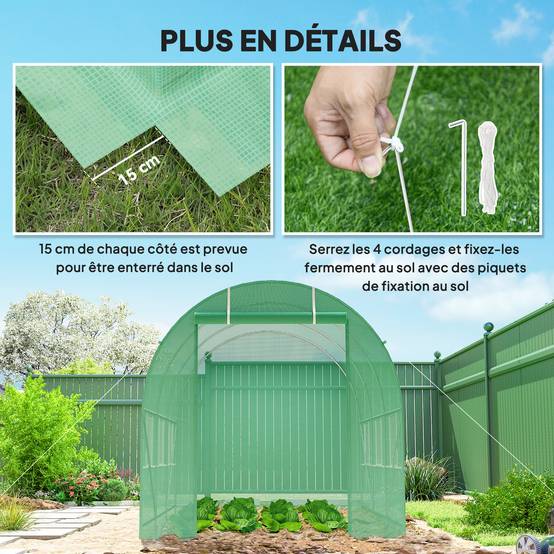 ComfortXL - Serre tunnel de jardin acier 350 x 200 x 200 cm verte potager porte enroulable - ComfortXL Outdoor Living - Image 7