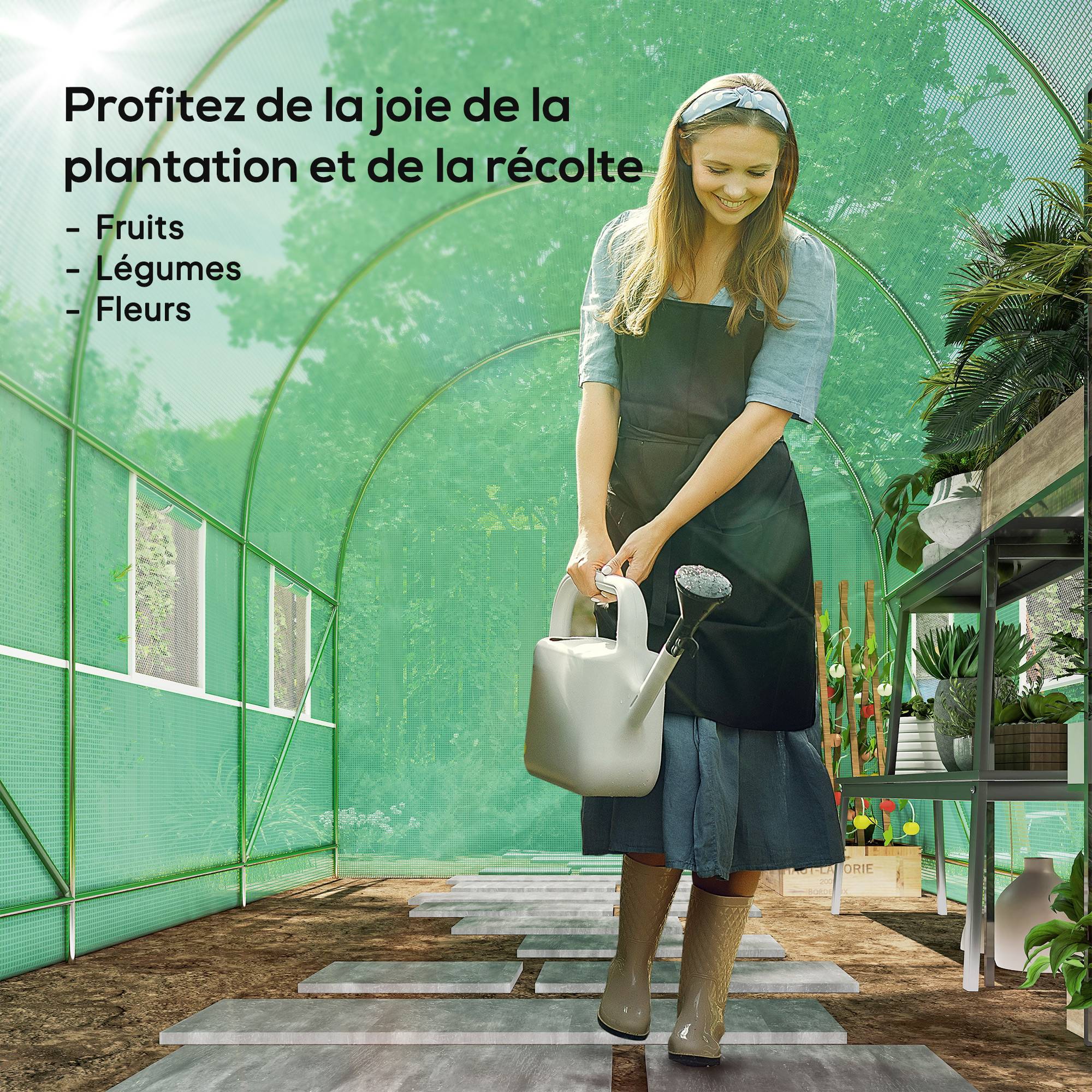 ComfortXL - Serre tunnel de jardin acier 350 x 200 x 200 cm verte potager porte enroulable - ComfortXL Outdoor Living - Image 9
