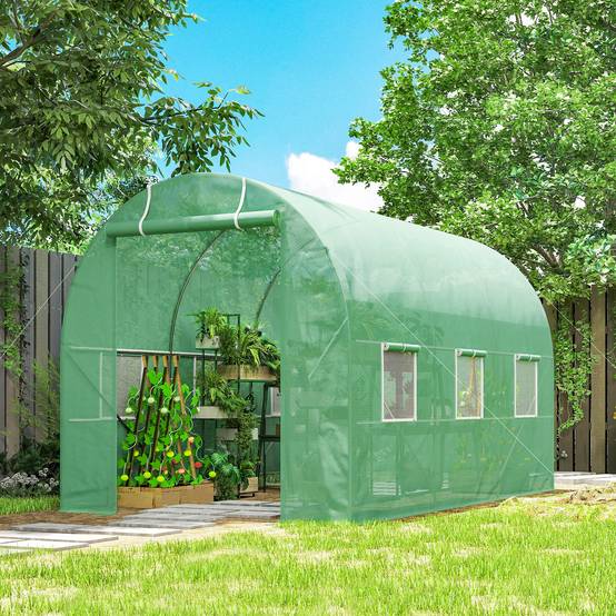 ComfortXL - Serre tunnel de jardin acier 350 x 200 x 200 cm verte potager porte enroulable - ComfortXL Outdoor Living - Image 3
