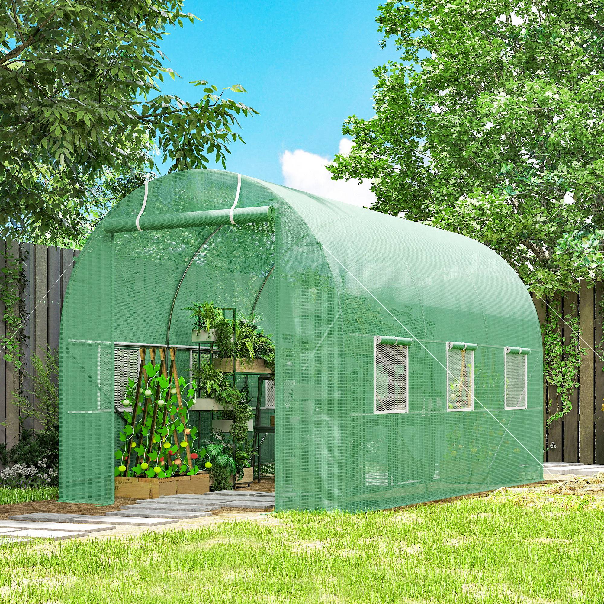 ComfortXL - Serre tunnel de jardin acier 350 x 200 x 200 cm verte potager porte enroulable - ComfortXL Outdoor Living - Image 3