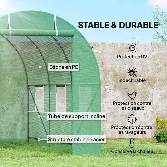 ComfortXL - Serre tunnel de jardin acier 350 x 200 x 200 cm verte potager porte enroulable - ComfortXL Outdoor Living - Image 6