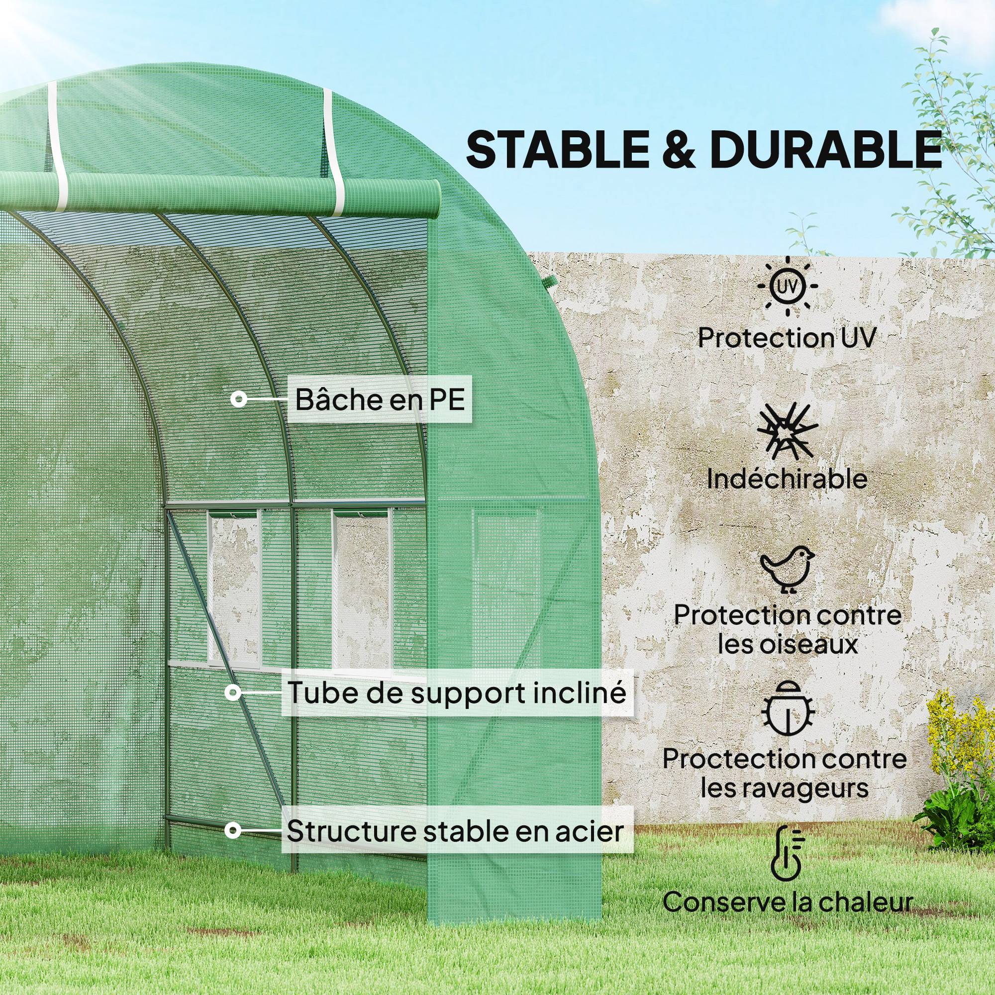 ComfortXL - Serre tunnel de jardin acier 350 x 200 x 200 cm verte potager porte enroulable - ComfortXL Outdoor Living - Image 6