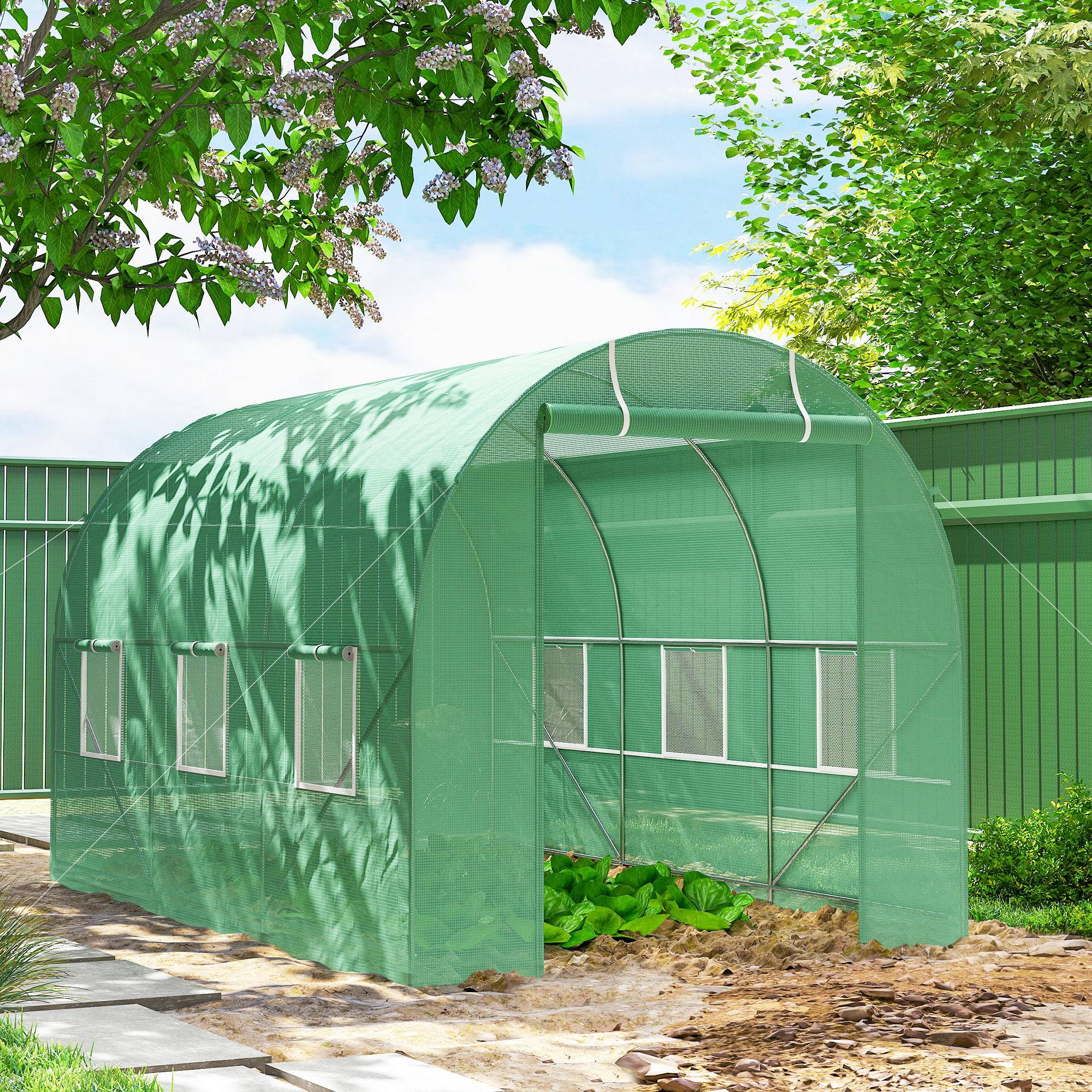 ComfortXL - Serre tunnel de jardin acier 350 x 200 x 200 cm verte potager porte enroulable - ComfortXL Outdoor Living - Image 4