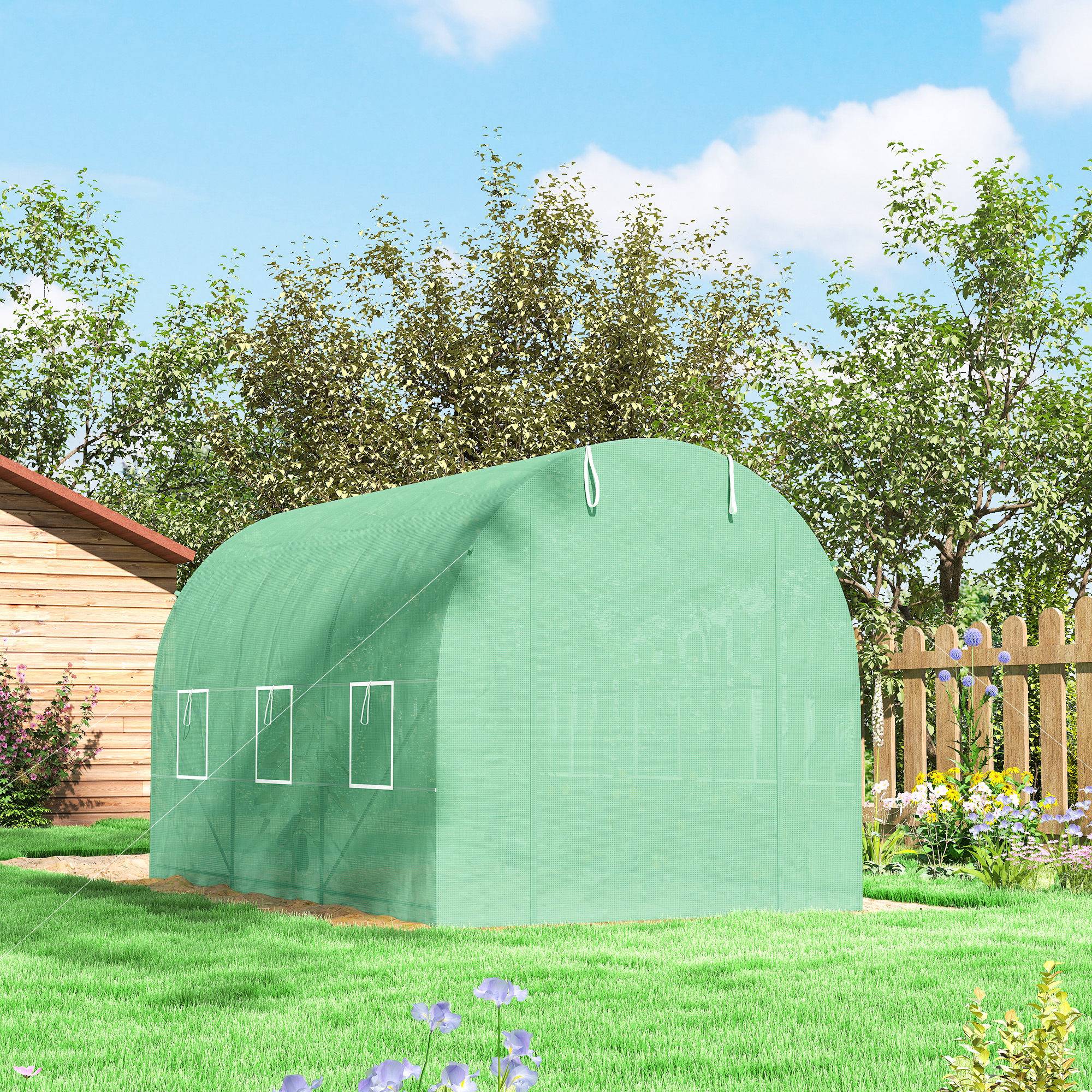 ComfortXL - Serre tunnel de jardin acier 350 x 200 x 200 cm verte potager porte enroulable - ComfortXL Outdoor Living - Image 10