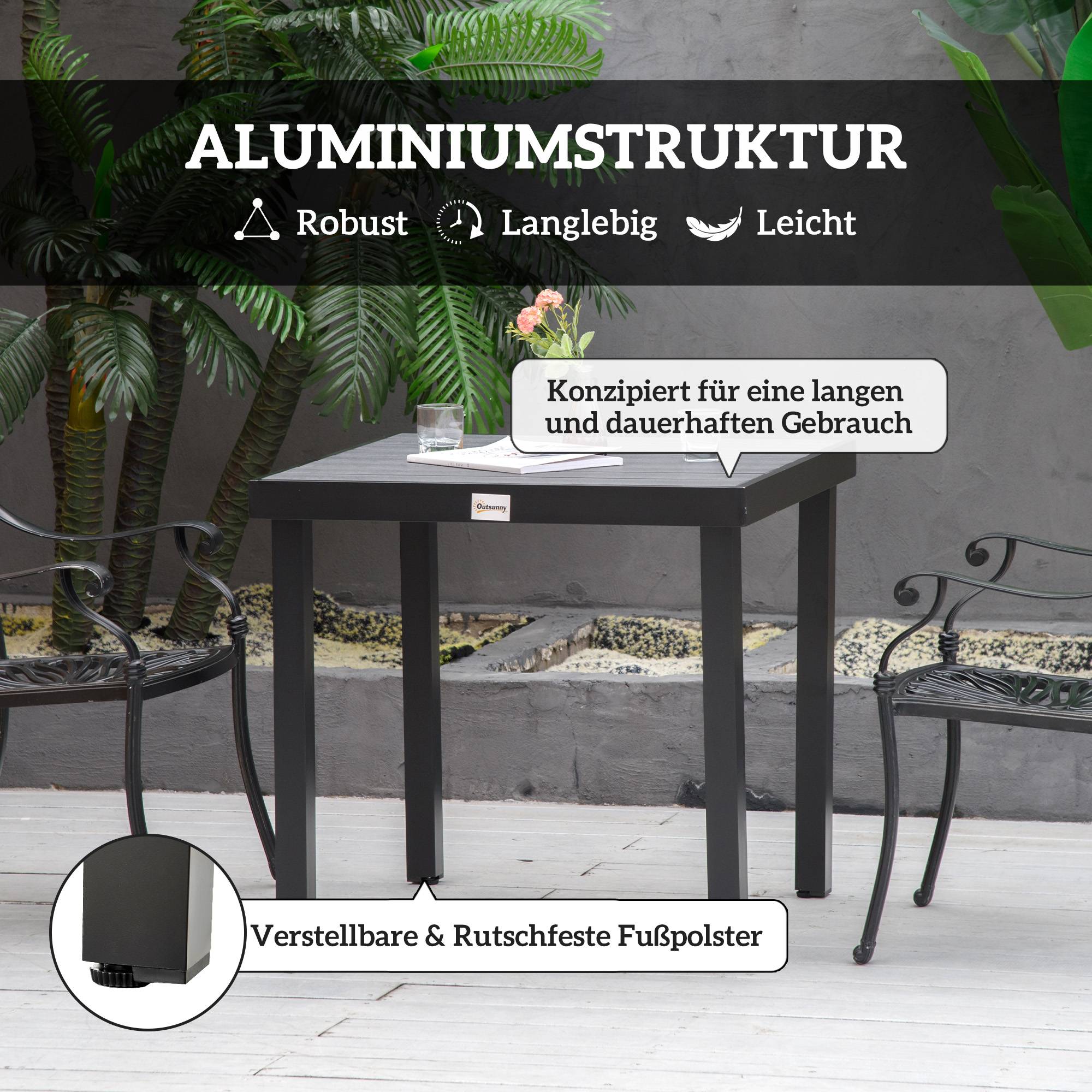 Table de jardin 4 personnes 78x78x74 cm, structure aluminium et plateau plastique facile d’entretien, noire - Image 7
