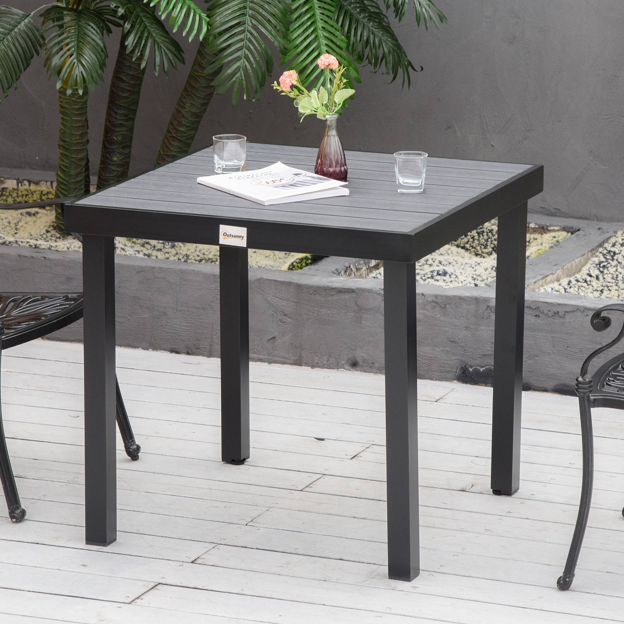 Table de jardin 4 personnes 78x78x74 cm, structure aluminium et plateau plastique facile d’entretien, noire - Image 4