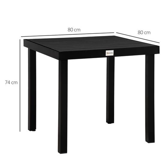 Table de jardin 4 personnes 78x78x74 cm, structure aluminium et plateau plastique facile d’entretien, noire - Image 5