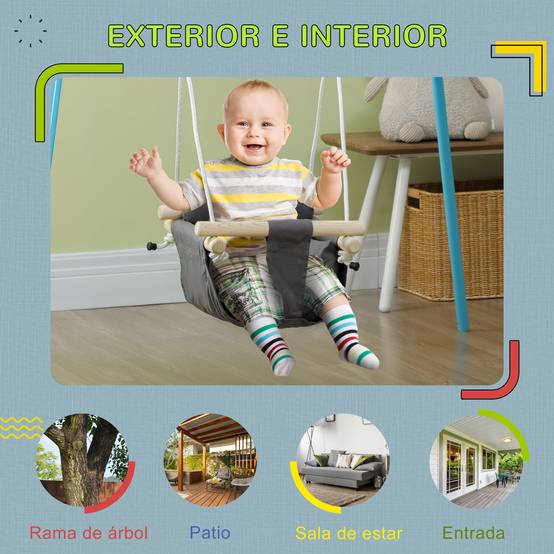 Balancelle gris et bois hauteur modulable pour bébés 9–36 mois 40 × 40 × 110–180 cm - Image 9