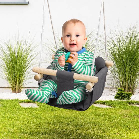 Balancelle gris et bois hauteur modulable pour bébés 9–36 mois 40 × 40 × 110–180 cm - Image 4