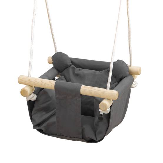 Balancelle gris et bois hauteur modulable pour bébés 9–36 mois 40 × 40 × 110–180 cm - Image 1