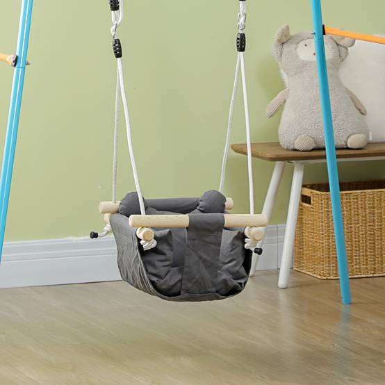 Balancelle gris et bois hauteur modulable pour bébés 9–36 mois 40 × 40 × 110–180 cm - Image 3