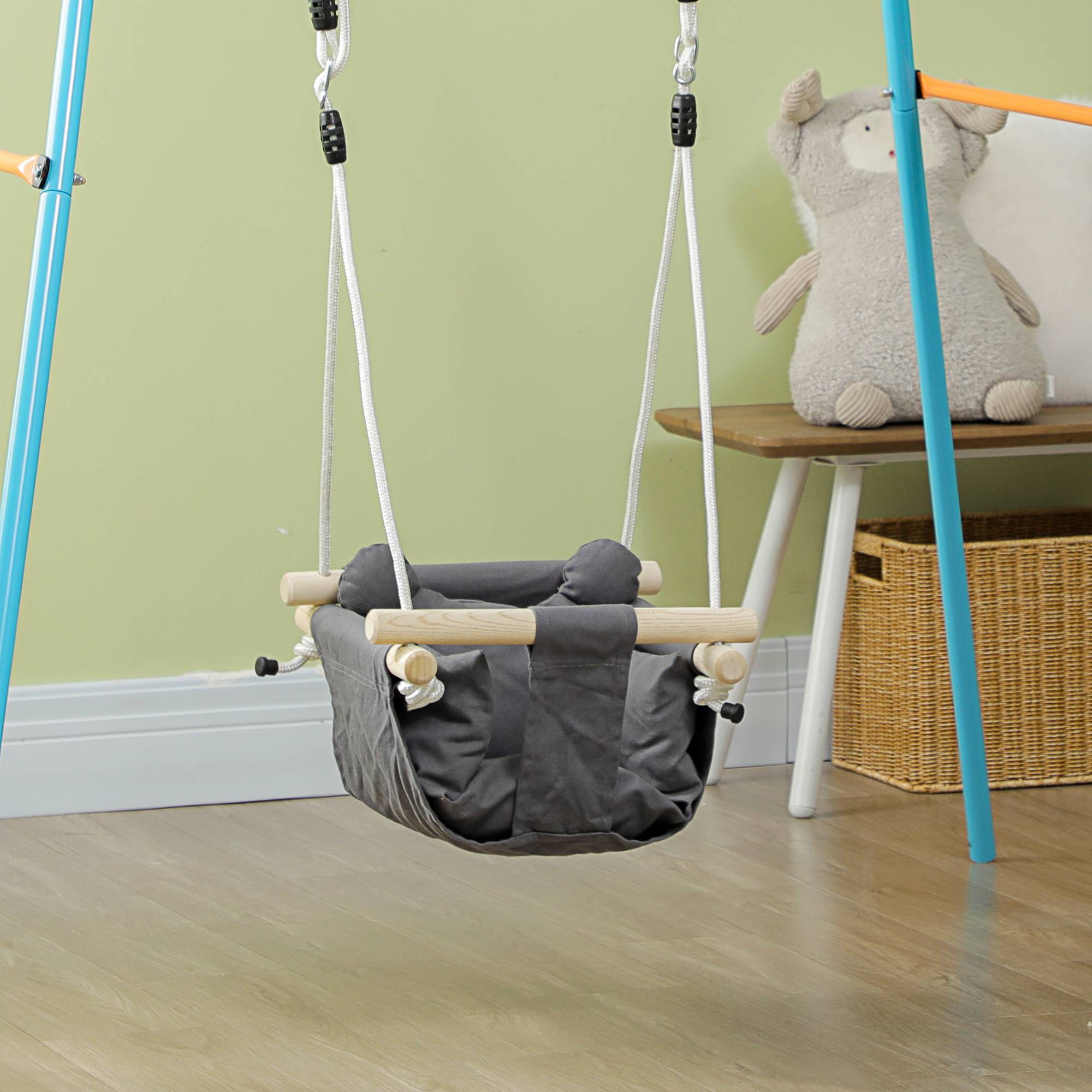 Balancelle gris et bois hauteur modulable pour bébés 9–36 mois 40 × 40 × 110–180 cm - Image 3