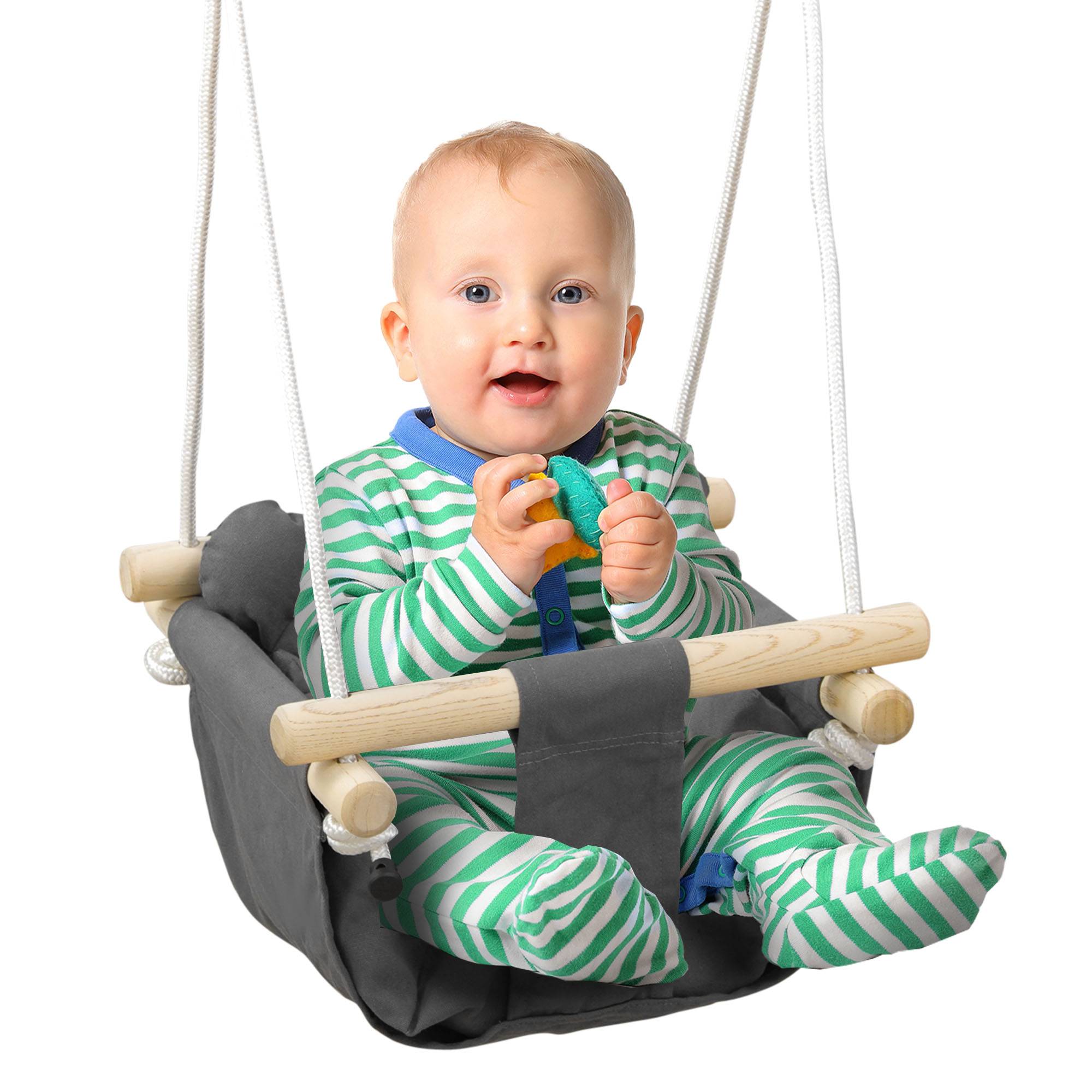 Balancelle gris et bois hauteur modulable pour bébés 9–36 mois 40 × 40 × 110–180 cm - Image 2