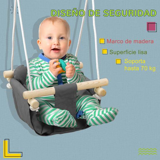 Balancelle gris et bois hauteur modulable pour bébés 9–36 mois 40 × 40 × 110–180 cm - Image 8